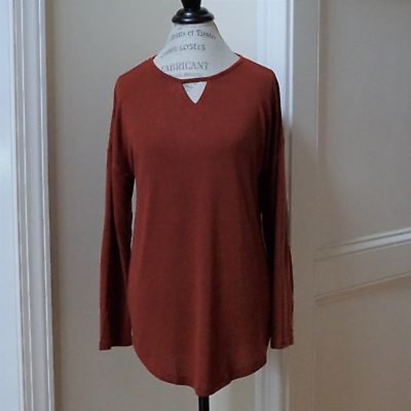 Lace up Back Knit Top With Suede Elbow Patch Rust - Picture 6 of 7